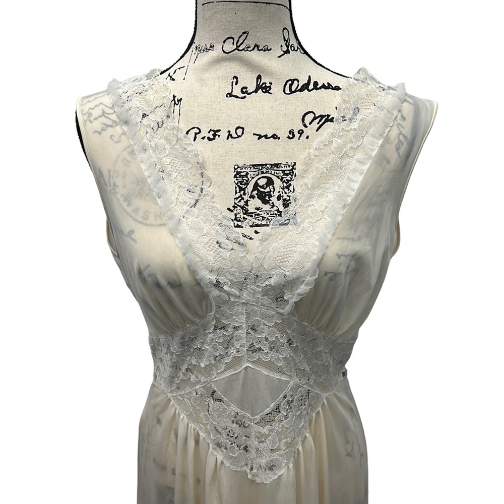 Vintage Gotham Gold Stripe Cream White Peignoir Gown SHEER Nightgown Robe Sz 36 - Picture 6 of 11